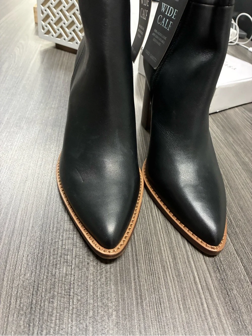 Vince Camuto Black Leather Wide-Calf Knee High Boots